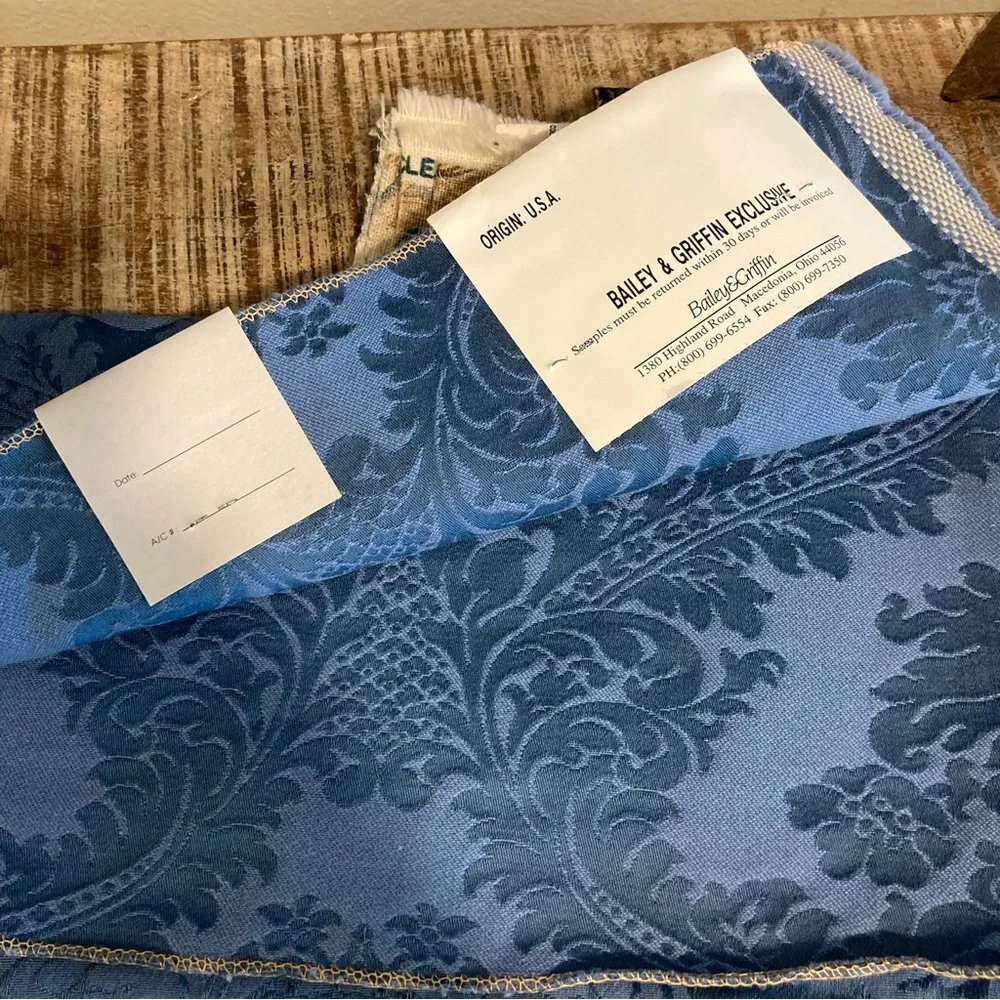 5pcs Fabric Samples Lot - Rustic Blues Florals & Damask